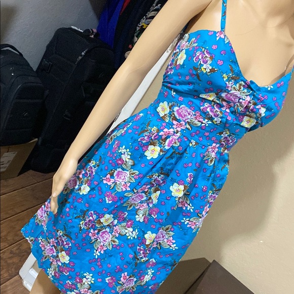 Forever 21 Blue Ruched Tie Front Sundress with Spaghetti Straps for Casual Wear - Picture 1 of 11